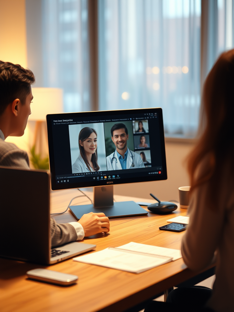 online psychiatric services, showing virtual consultations, online communication, or telemedicine, in a modern, high-quality photographic style